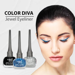 Color Diva Eve Eye Liner | Water Resistant & Long-Lasting | Premium 6Ml Liquid Eye Liner | Pack of 3 (metallic Blue, Silver, Black matte)