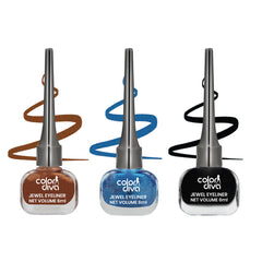 Color Diva Eve Eye Liner | Water Resistant & Long-Lasting | Premium 6Ml Liquid Eye Liner | Pack of 3 (metallic Blue, Copper, Black matte)