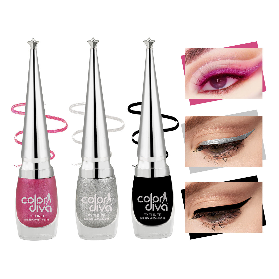 Baris Color Eyeliner Set of 3 (Silver, Black, Pink)