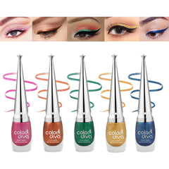 Color Diva Eye Liner | Water Resistant | Long-Lasting, 6Ml Liquid | Pack of 5 (Pink,Copper,Green,Golden,Blue)